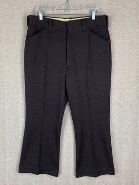Vintage 70s Streetwear Mens 35x26 Brown Knit Flared Wide Leg Chino Pants USA